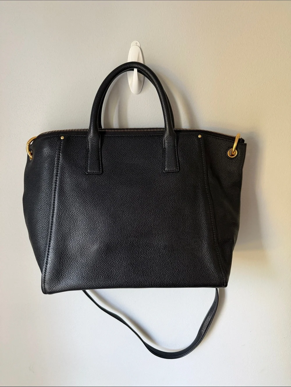 Tory Burch Black Leather Tote with Gold Chain Accents